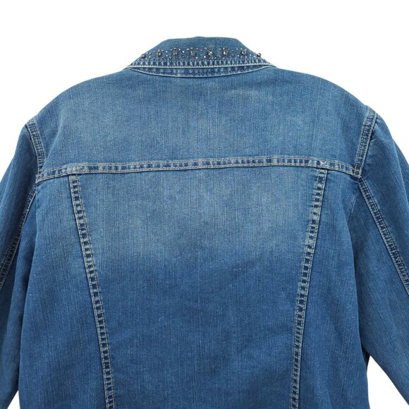 Chicos Platinum Denim Western Jacket Womens 2 US L/12 Rhinestones Long Sleeve - Picture 15 of 16